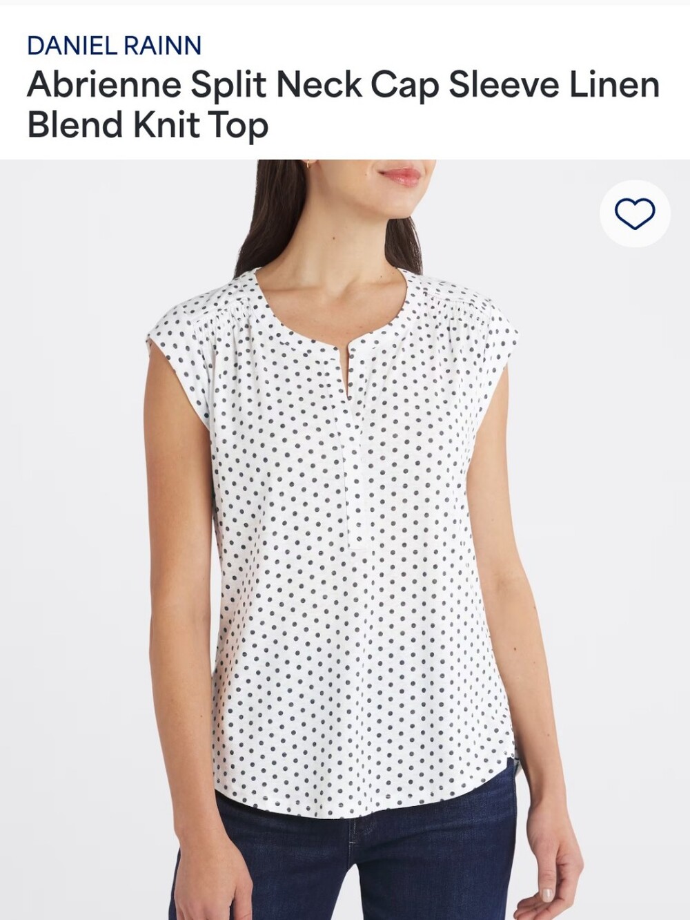 Daniel Rainn White and Black Polka Dot Split-Neck Cap Sleeve Top